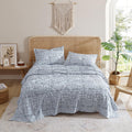 Indigo Ink - Twin Size Sheet Set, 3-Piece Boho Geometric Patterned Bedding, Soft & Wrinkle Resistant (White Denim Collection, Na