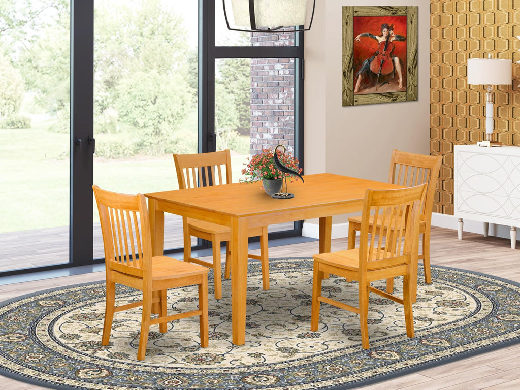 East West Furniture CANO5-OAK-W 5 Piece Kitchen Table Set for 4 Includes a Rectangle Dining Table and 4 Dining Room Chairs, 36x60 Inch, Oak