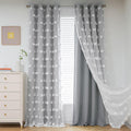 Mysky Home 95 Inch Long Living Room Curtains Double Layer Grey Blackout Curtains For Boys Bedroom White Pom Pom Sheer Curtains F