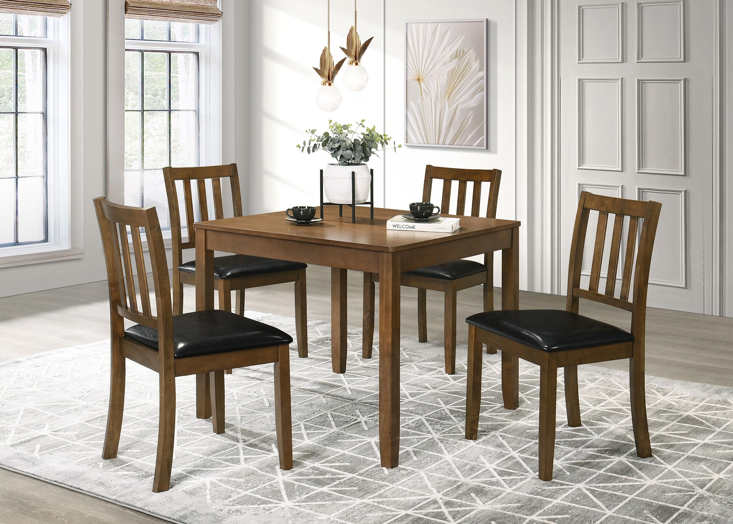 Coaster Home Furnishings Parkwood 5-Piece Dining Set with Square Table and Slat Back Side Chairs Honey Brown and Black