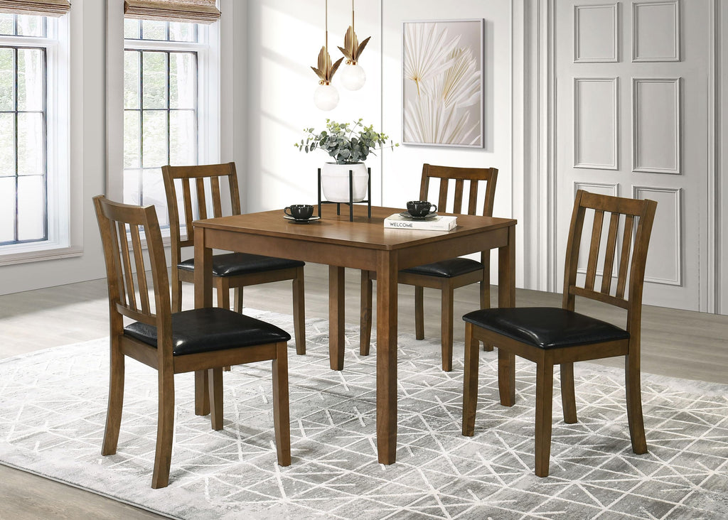 Coaster Home Furnishings Parkwood 5-Piece Dining Set with Square Table and Slat Back Side Chairs Honey Brown and Black