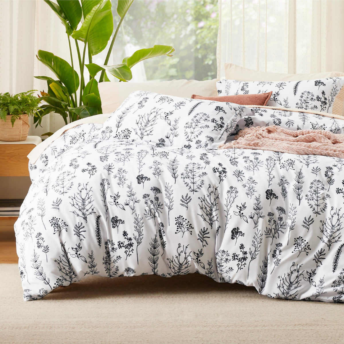 Bedsure Twin Duvet Cover Kids - Reversible Floral Duvet Cover Set, 2 Pieces With Zipper Closure And 8 Corner Ties, White Bedding
