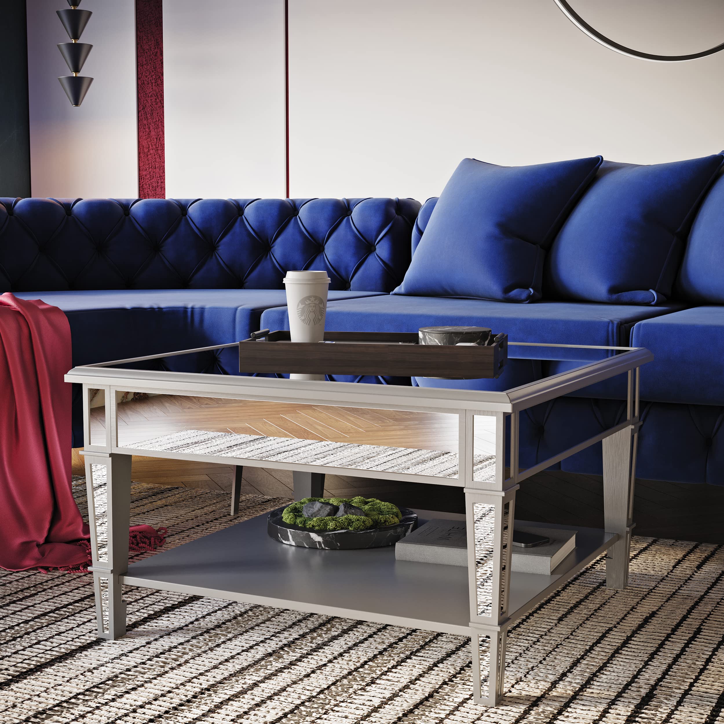 SEI Furniture Wedlyn Square Mirrored Coffee Table, Silver