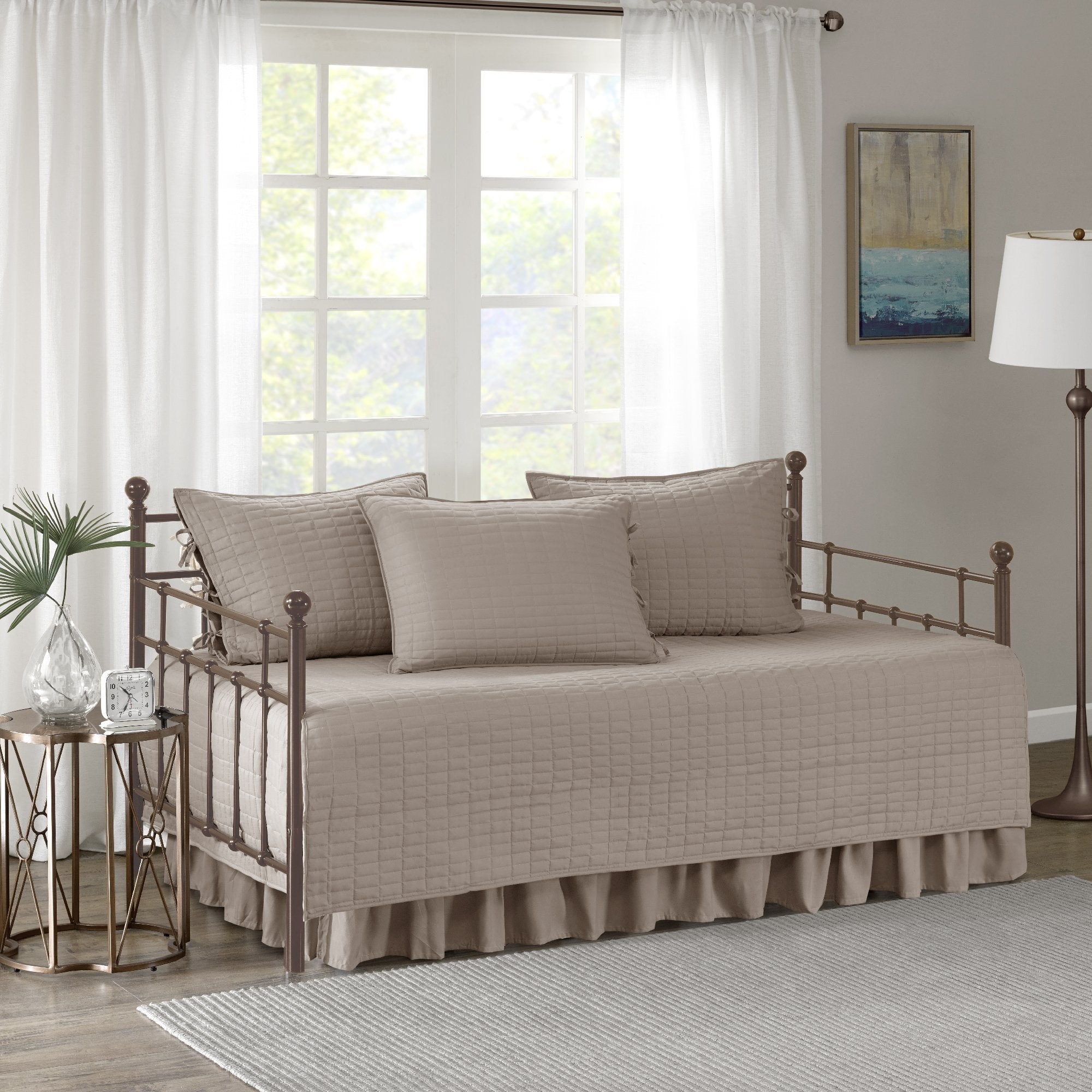 Comfort Spaces Daybed Cover - Luxe Double Sided-Quilting, All Season Cozy Bedding With Bedskirt, Matching Shams, Kienna Taupe 75