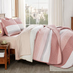 Andency King Size Quilt Set Blush Pink, 3 Pieces Summer Ultra Soft Lightweight Bedspreads & Coverlets Set, Patchwork Striped Quilted Bedding Sets For All Seasons (1 Quilt, 2 Pillow Shams)