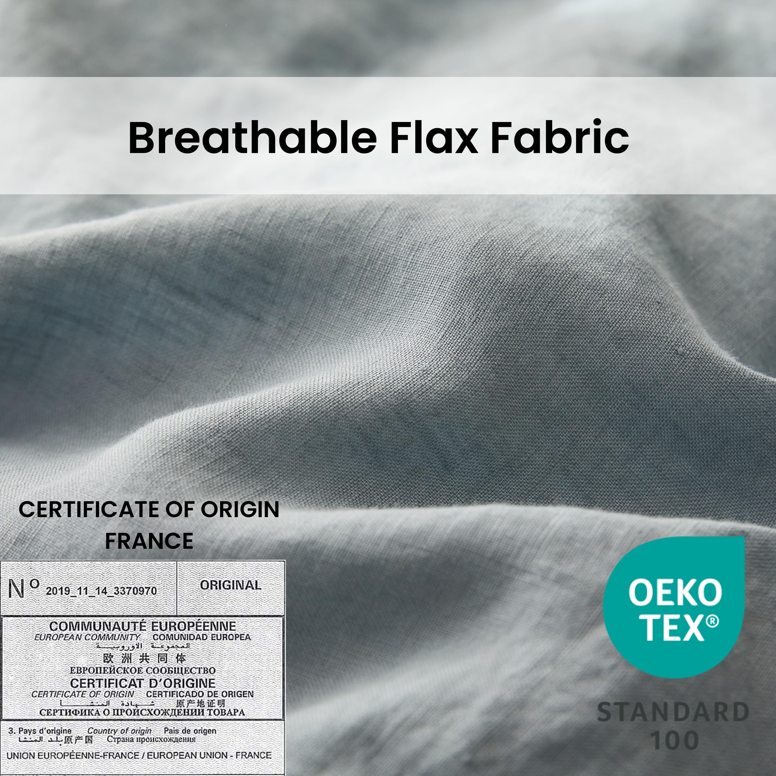 Simple&Opulence 100% Linen Duvet Cover Set With Crossed Embroidery Washed - 3 Pieces (1 Duvet Cover With 2 Pillow Shams) Soft Breathable Farmhouse - Dusty Blue, King Size