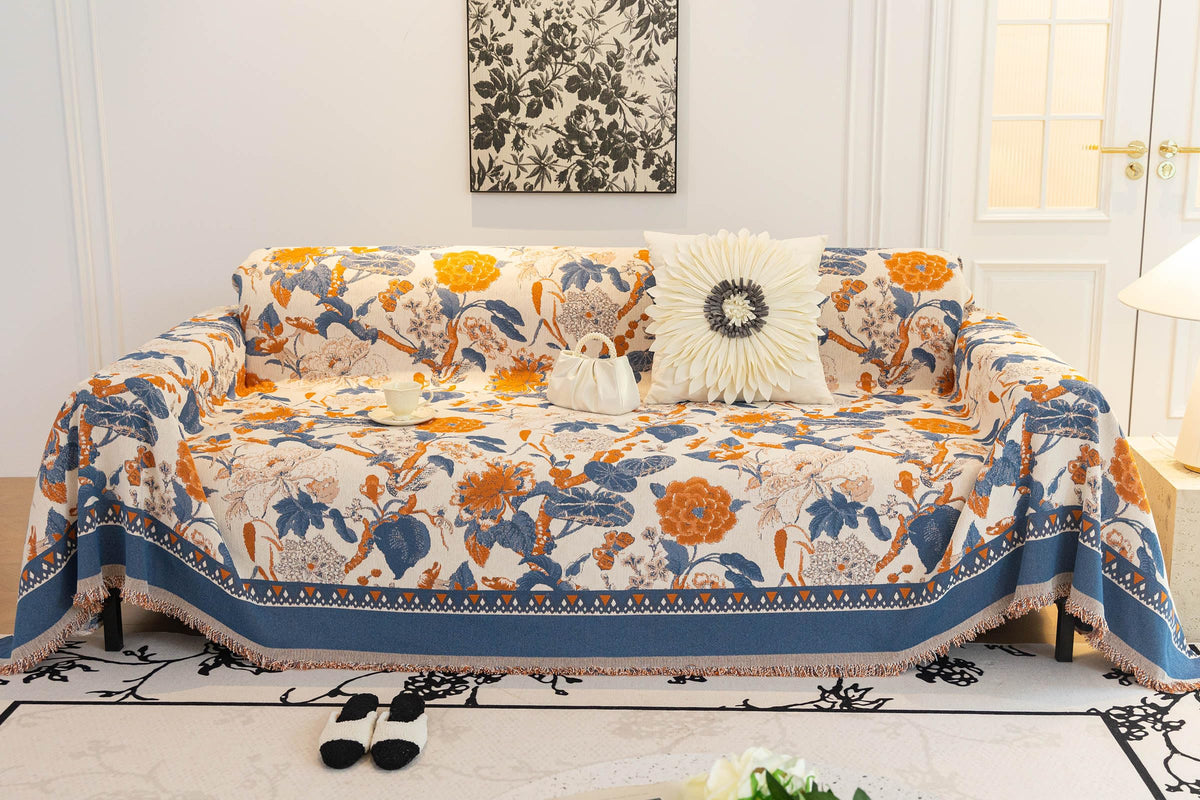 Roomlife Boho Colorful Floral Couch Cover For 2-3 Cushion Couch L Shape Sofa Covers For Sectional Sofa Silpcover For Dogs Cats W