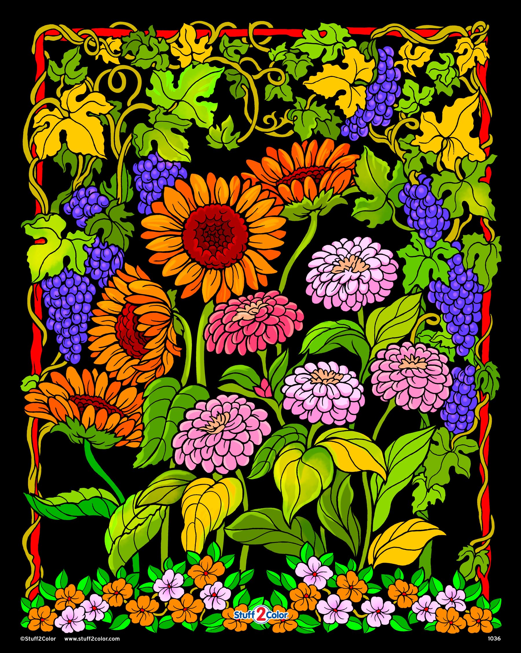 Sunflower Garden - Fuzzy Velvet Poster for Kids and Adults (Arrives Uncolored) - Beautiful Coloring Activity