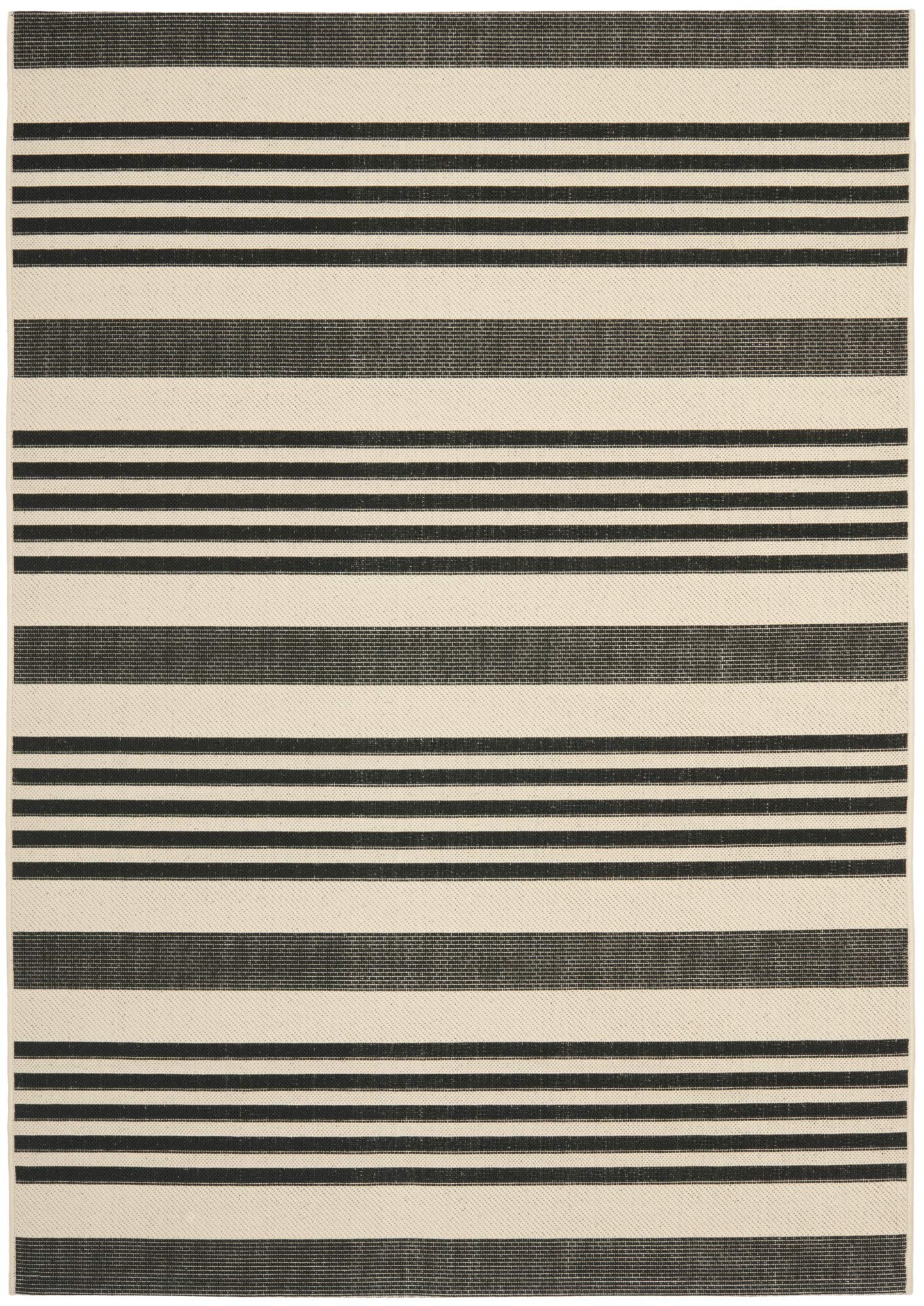 SAFAVIEH Courtyard Collection Area Rug - 5'3'' x 7'7'', Black & Bone, Stripe Design, Non-Shedding & Easy Care, Indoor/Outdoor & 