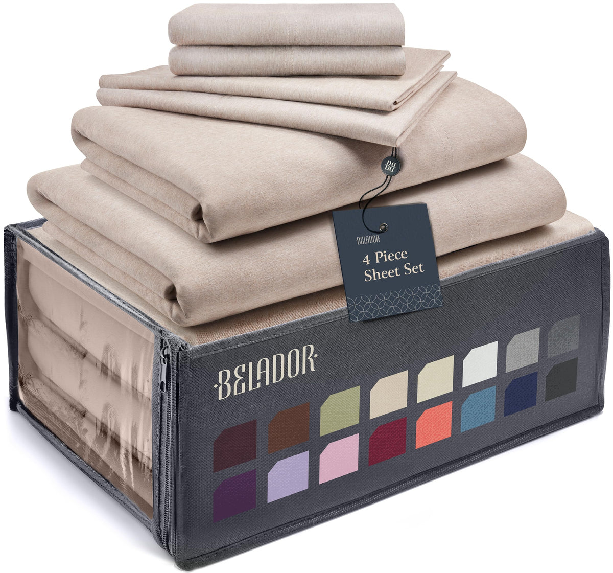 Belador Silky Soft Twin Sheet Set - Luxury 4 Piece Bed Sheets For Twin Size Bed, Secure-Fit Deep Pocket Sheets With Elastic, Bre