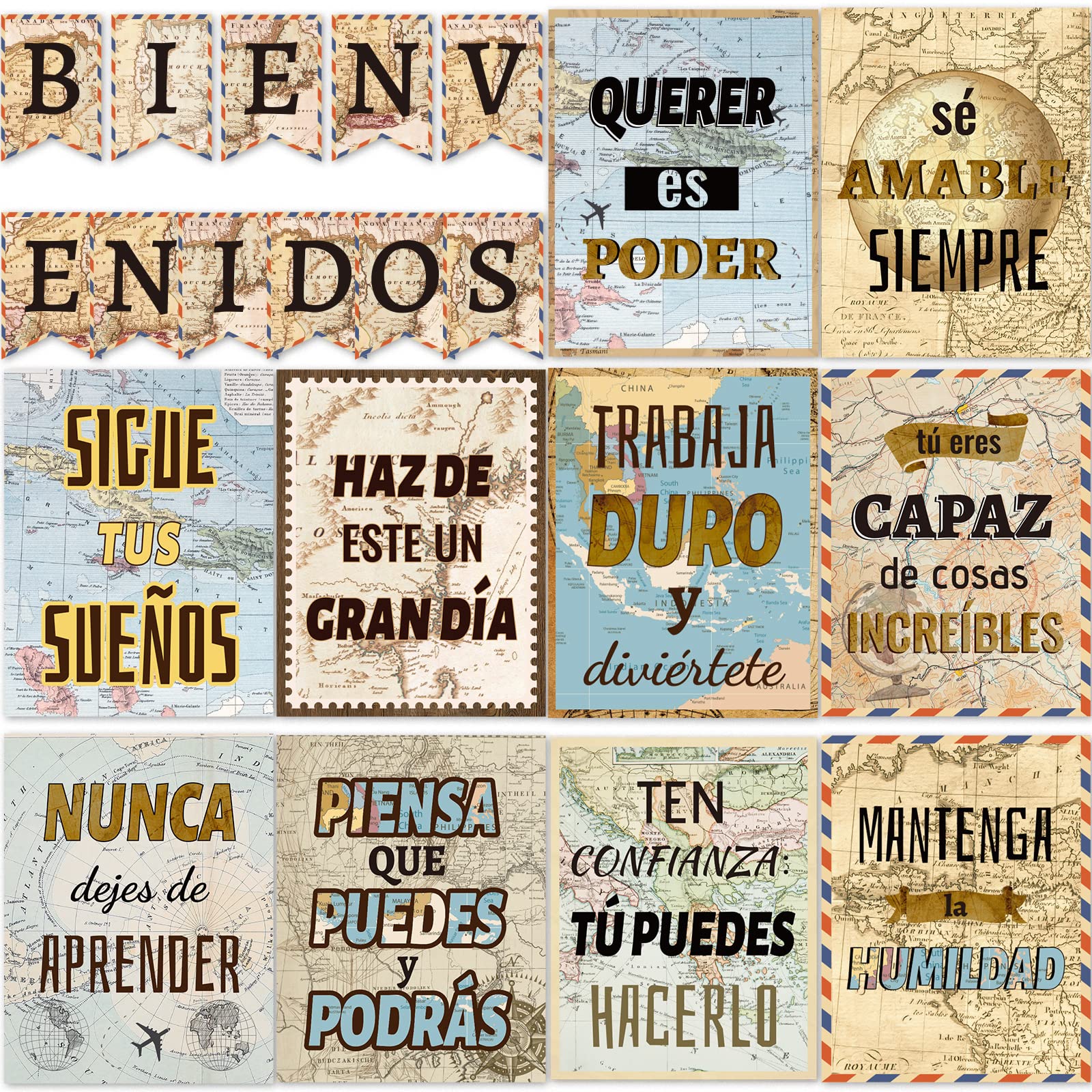 21Pcs Back To School Spanish Classroom Posters Map Travel Bienvenidos Inspirational Spanish Posters Spanish Motivational Poster