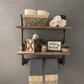 Industrial Pipe Shelving,Iron Pipe Shelves Bathroom Shelves with Towel bar,24in Rustic Metal Pipe Floating Pipe Wall Shelf,2 Tie