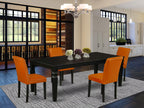 East West Furniture Lgab5-Blk-61 5 Piece Dinette Set Includes A Rectangle Dining Room Table With Butterfly Leaf And 4 Baked Bean Faux Leather Upholstered Chairs, 42X84 Inch, Black