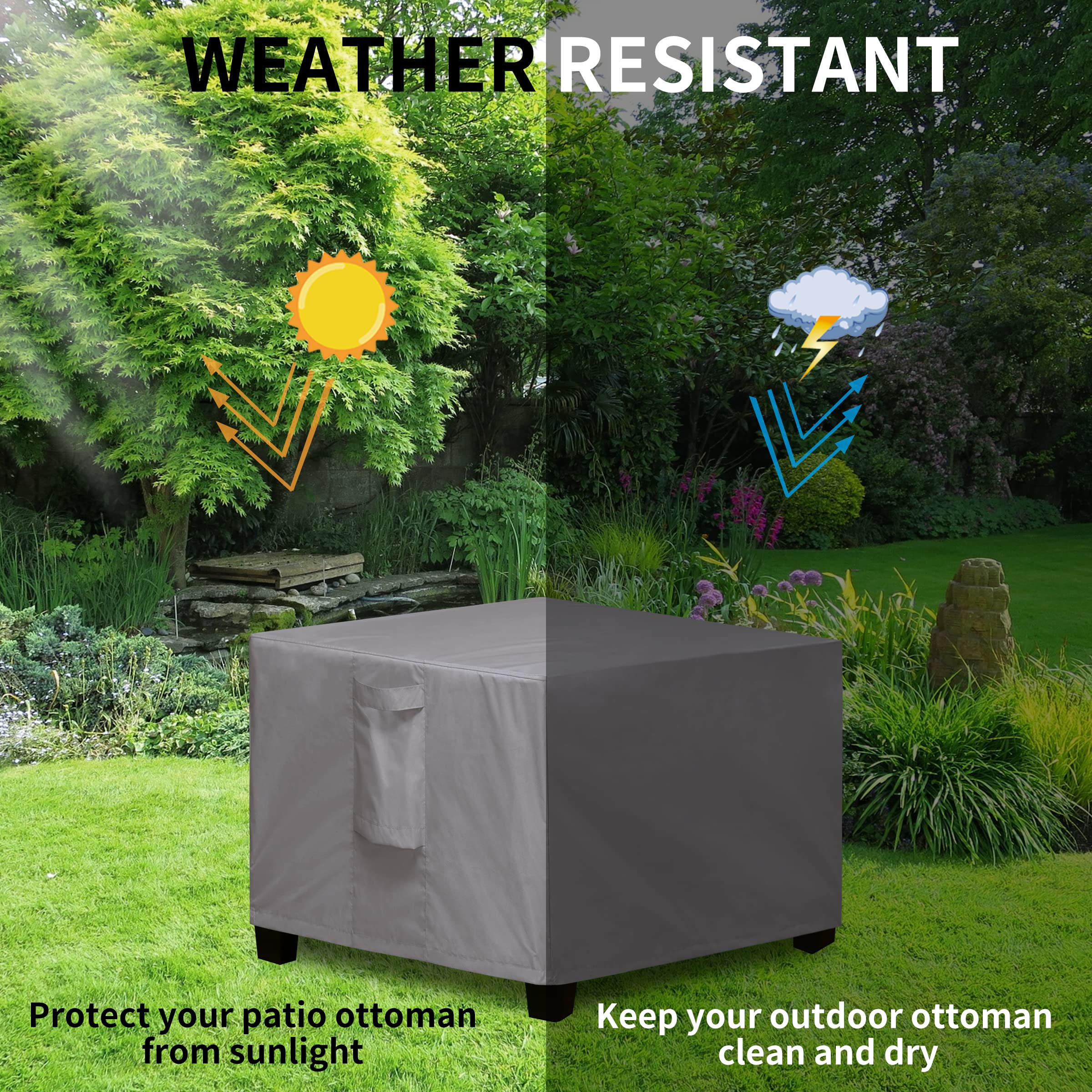 Easy-Going Square Patio Ottoman Cover, Waterproof Outdoor Ottoman Cover, Fade Resistant Patio Side Table Cover, Durable Outdoor Furniture Covers With Sealed Seam (33'X33'X17', Grey)