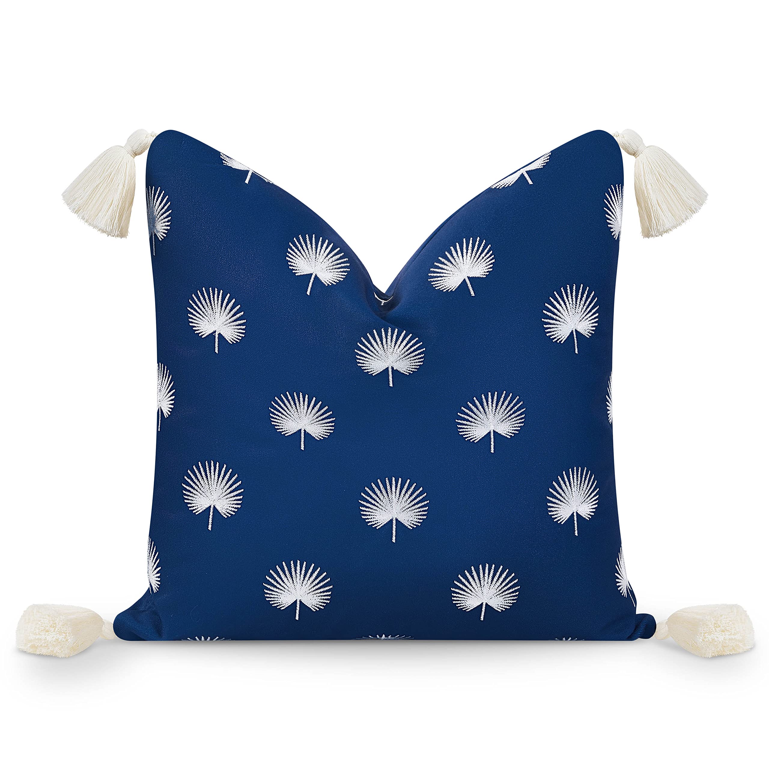 Hofdeco Premium Coastal Hampton Style Patio Indoor Outdoor Throw Pillow Cover Only, 18'X18' Water Resistant For Backyard, Couc