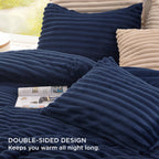 Bedsure Fluffy Comforter Set King - Super Soft Faux Fur Comforter King Size Navy, Winter Warm Fleece Bedding Set, Plush Fuzzy Be