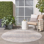 Nourison Essentials Indoor/Outdoor Solid Abstract Grey/Beige 8' X Round Area Rug, Easy Cleaning, Non Shedding, Bed Room, Living Room, Dining Room, Backyard, Deck, Patio (8 Round)