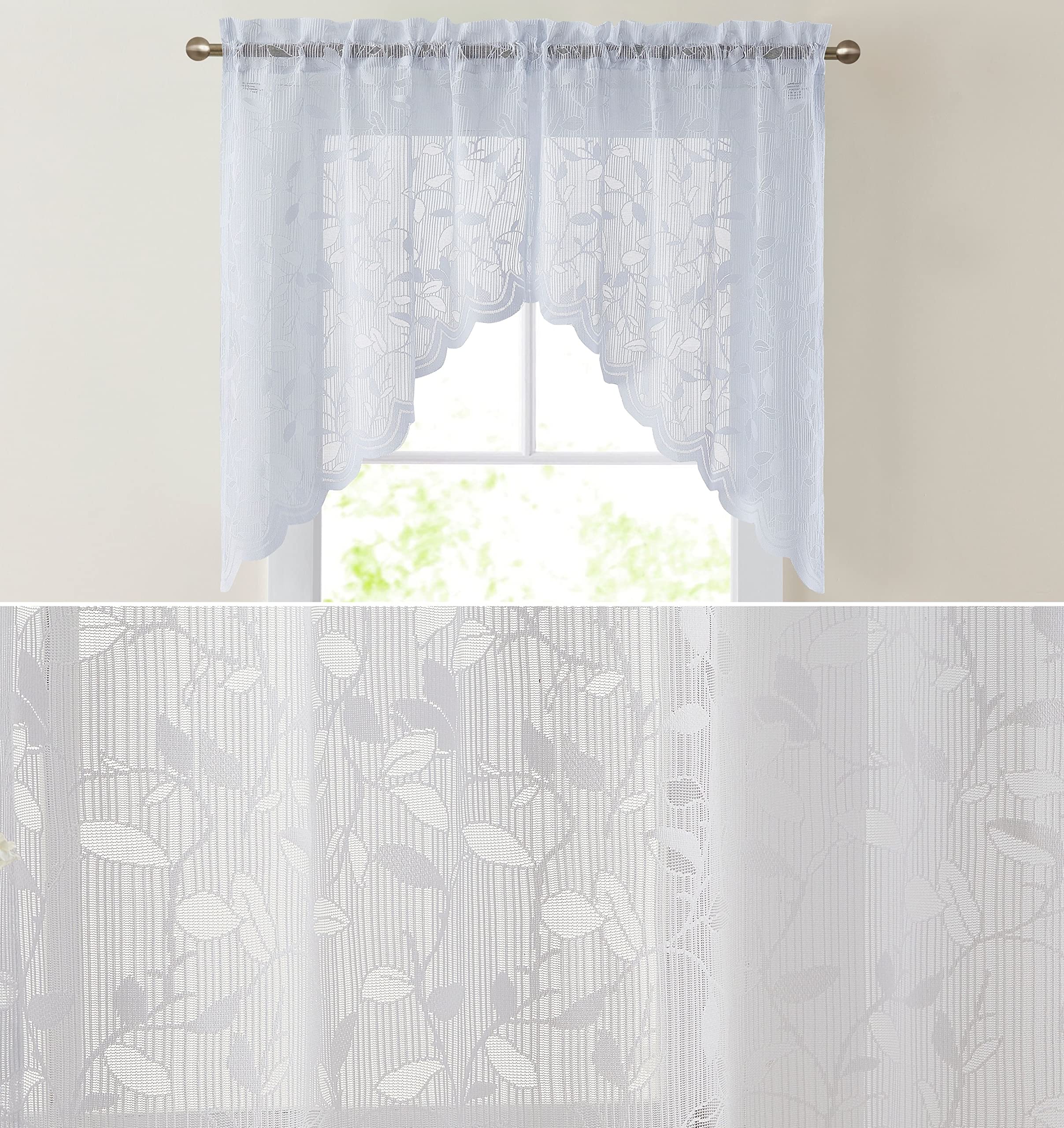 HLC.ME Joyce Semi Sheer Kitchen Swag Curtain Panels - Rod Pocket for Small Windows, Kitchen & Bathroom - 30 W x 36 L (White, Set