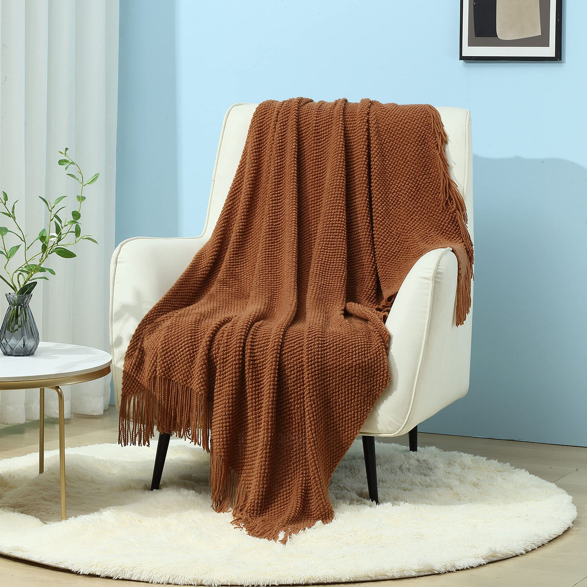 Crevent Rustic Farmhouse Knit Throw Blanket For Couch Sofa Chair Bed Home Decoration, Soft Warm Cozy Light Weight For Spring Sum