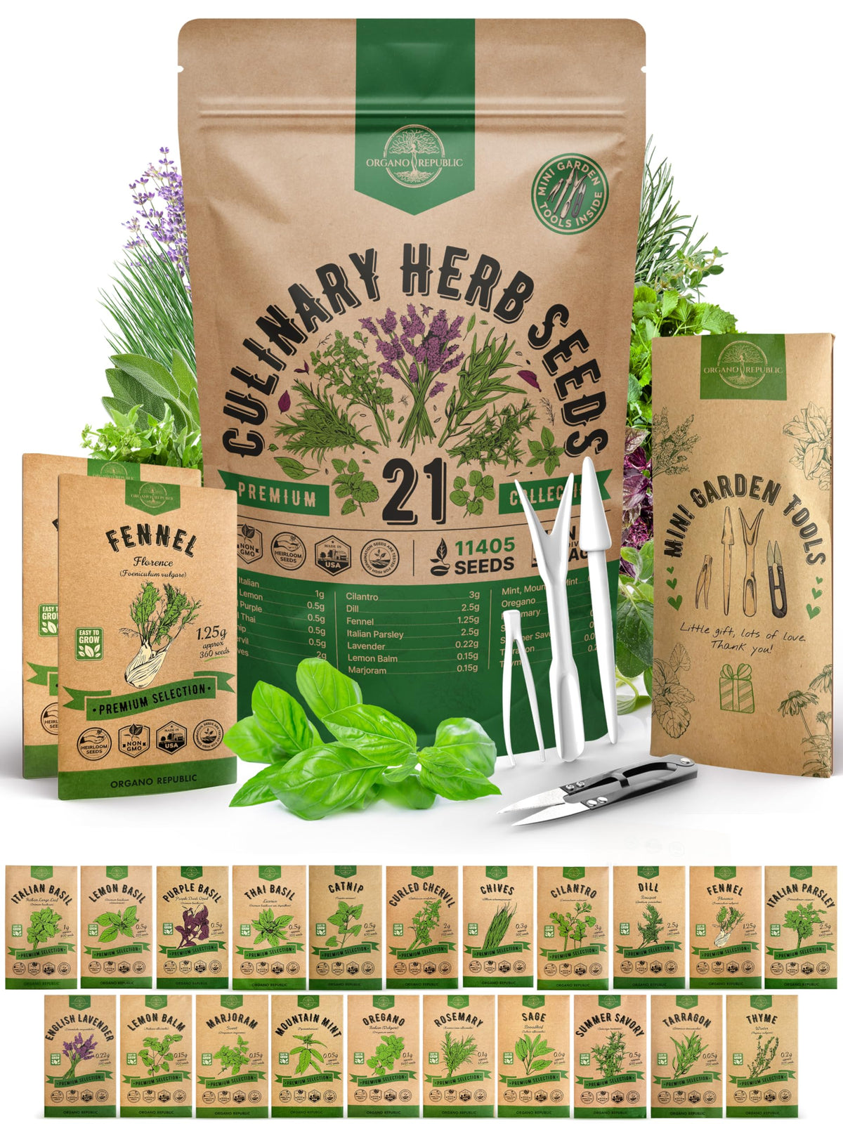 21 Culinary Herb Seeds Variety Pack - Heirloom, Non-Gmo, Herb Seeds For Planting Outdoor And Indoor - Home Gardening. Over 11,40