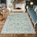 Lahome Blue 5x7 Area Rugs for Living Room, Boho Floral Washable Girls Bedroom Rug, Soft Retro Non-Slip Nursery Rugs for Kids Roo