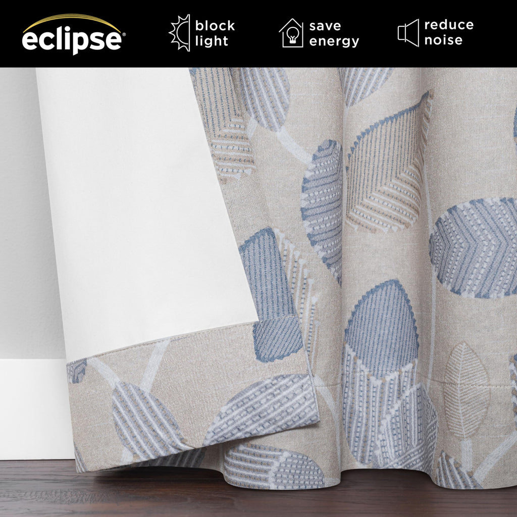 Eclipse Blackout Curtain, Larissa Leaf Grommet Curtain, 95 In Long X 50 In Wide, Patterned 100% Blackout Curtain, Thermal Insula