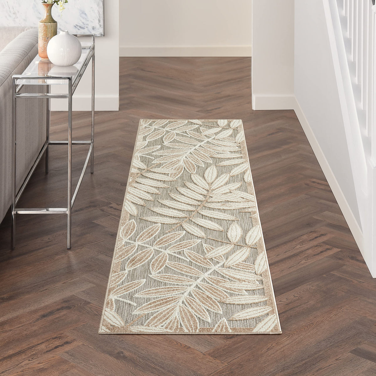 Nourison Aloha Indoor/Outdoor Natural 2'3' X 8' Area Rug, Tropical, Botanical, Easy Cleaning, Non Shedding, Bed Room, Kitchen,