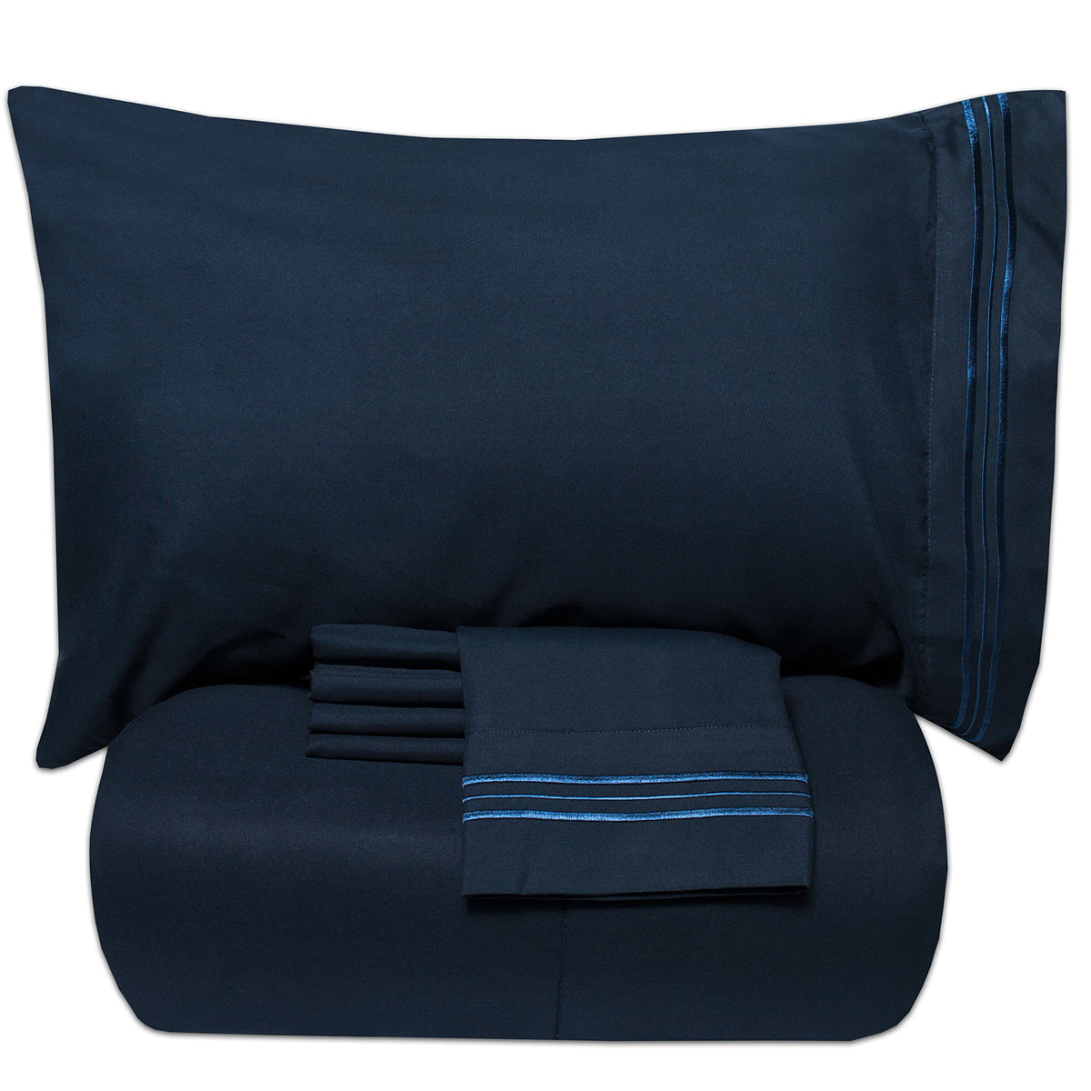 Sweet Home Collection Luxury 5 Piece Bed-In-A-Bag Solid Color Comforter And Sheet Set, Twin, Navy