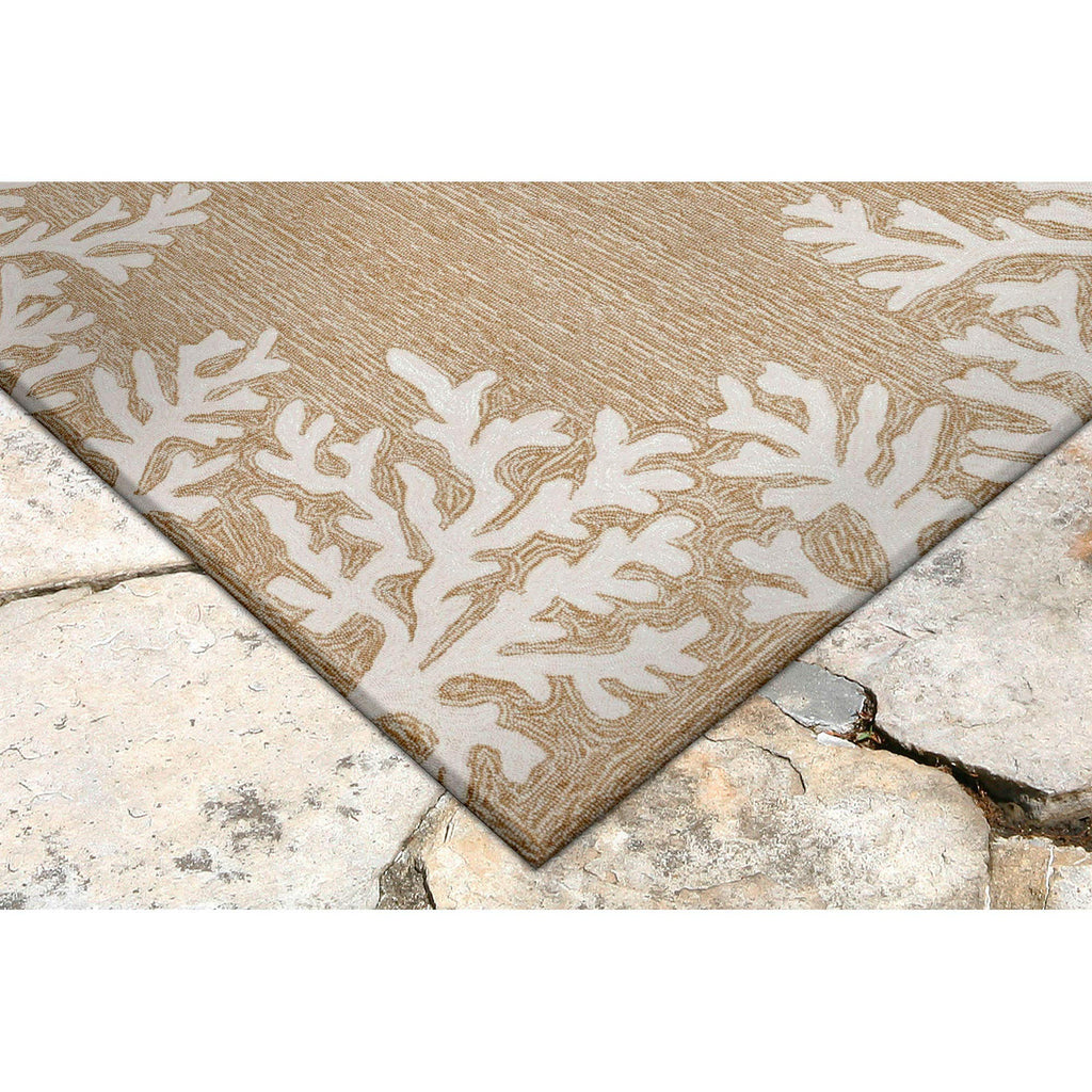 Liora Manne Capri Coastal Coral Border Neutral Indoor/Outdoor Rug, 8' Round