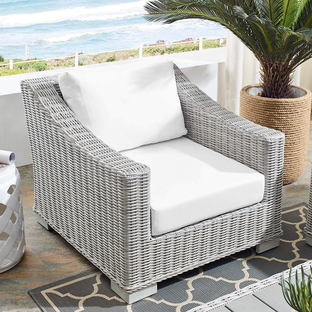 Modway Conway Sunbrella Outdoor Patio Wicker Rattan, Armchair, Light Gray White