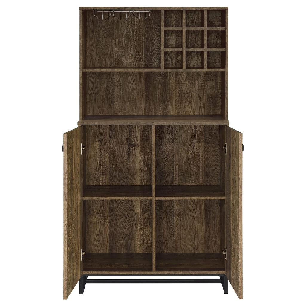 Coaster Home Furnishings Mendoza 2-Door Home Bar Cabinet Wine Storage Rustic Oak