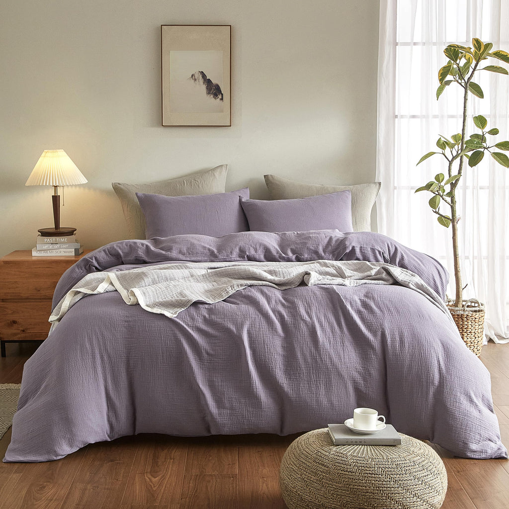 Se Softexly Muslin Duvet Cover Queen Size, 100% Washed Cotton Duvet Cover Set, Ultra Soft Comforter Cover Linen Like, 3 Pieces M