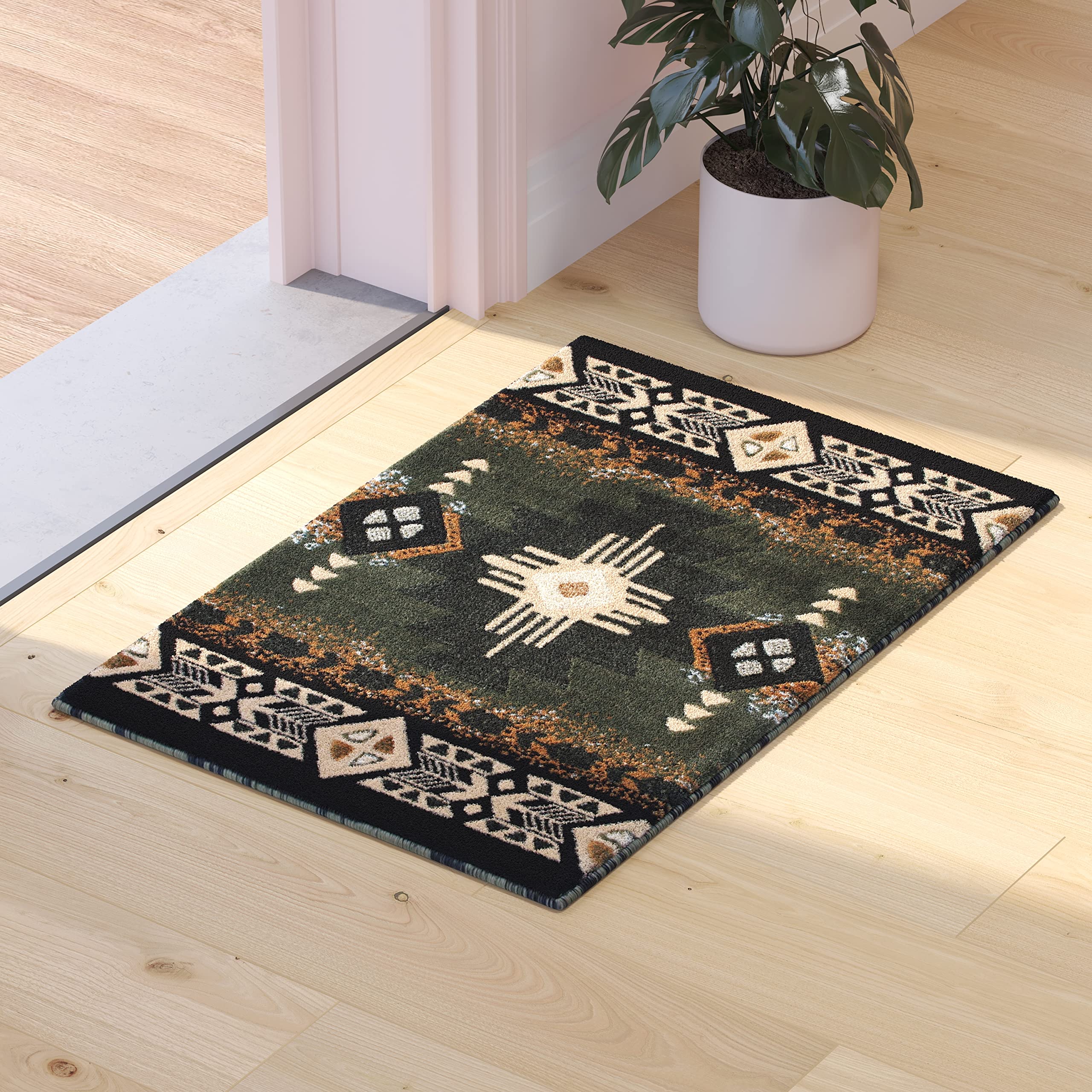 Flash Furniture Mohave Traditional Southwestern Style Area Rug - Rustic Sage Accent Rug - 2' X 3' - Olefin Fibers With Jute Backing
