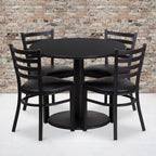 Flash Furniture 36'' Round Black Laminate Table Set With Round Base And 4 Ladder Back Metal Chairs - Black Vinyl Seat