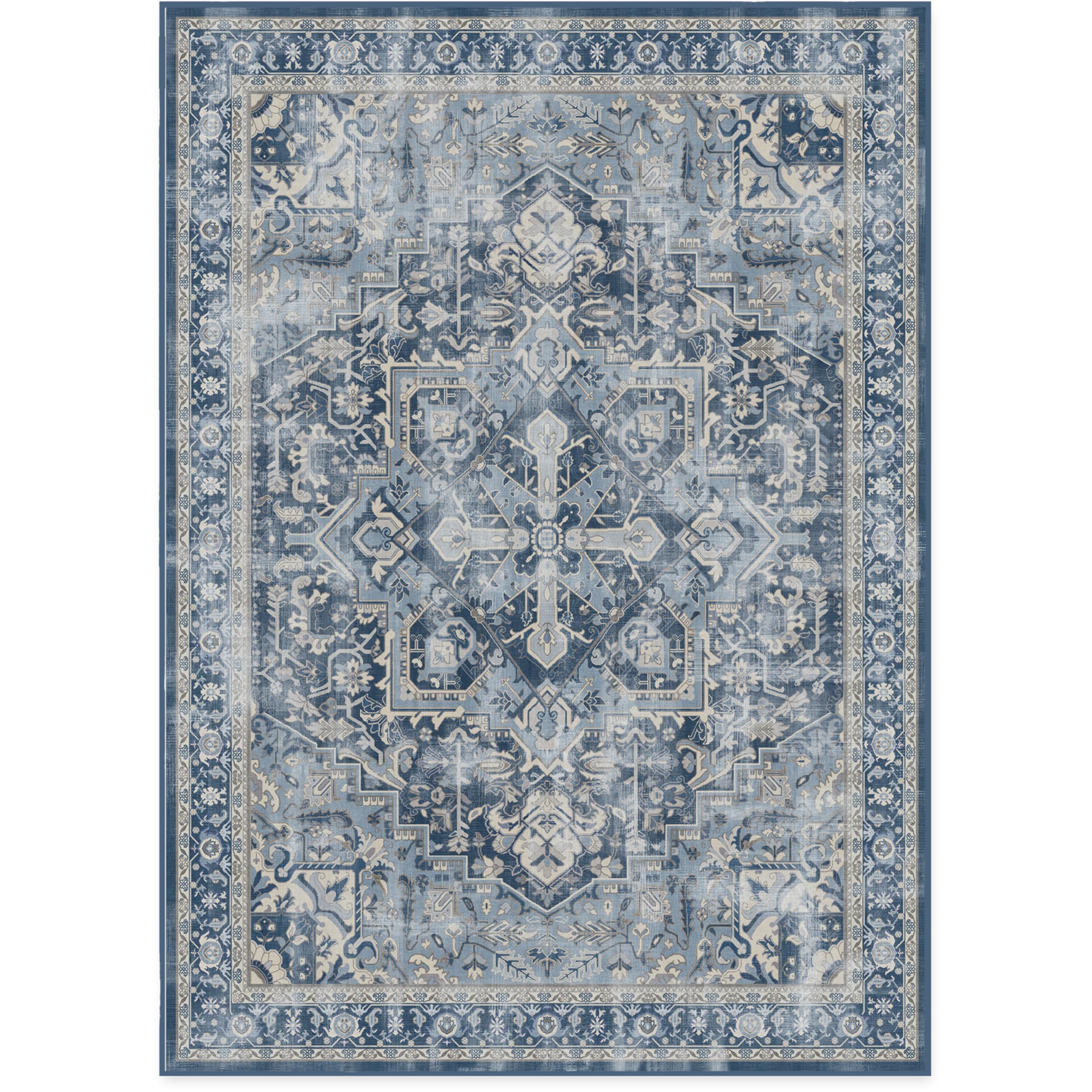 RUGGABLE Kamran Washable Rug - Perfect Vintage Area Rug for Living Room Bedroom Kitchen - Non-Slip, Pet & Child Friendly, Stain 