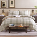 Amberspace Beige Queen Bed Set, Khaki Green Plaid Comforters Queen Size For Boys & Girls,Classic Homestead-Style Queen Size Comf