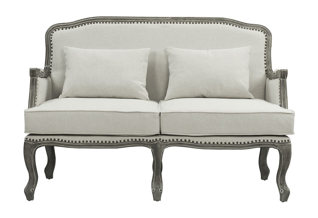Acme Furniture Upholstered Loveseat with Nailhead Trim, Cream and Brown