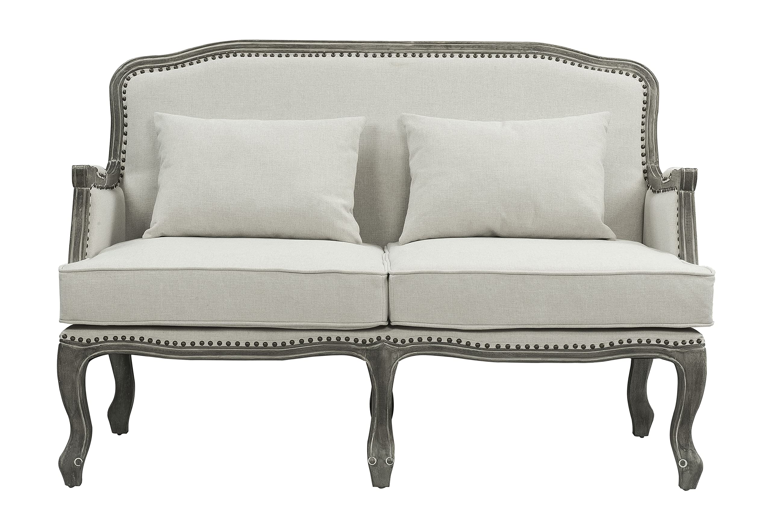 Acme Furniture Upholstered Loveseat with Nailhead Trim, Cream and Brown