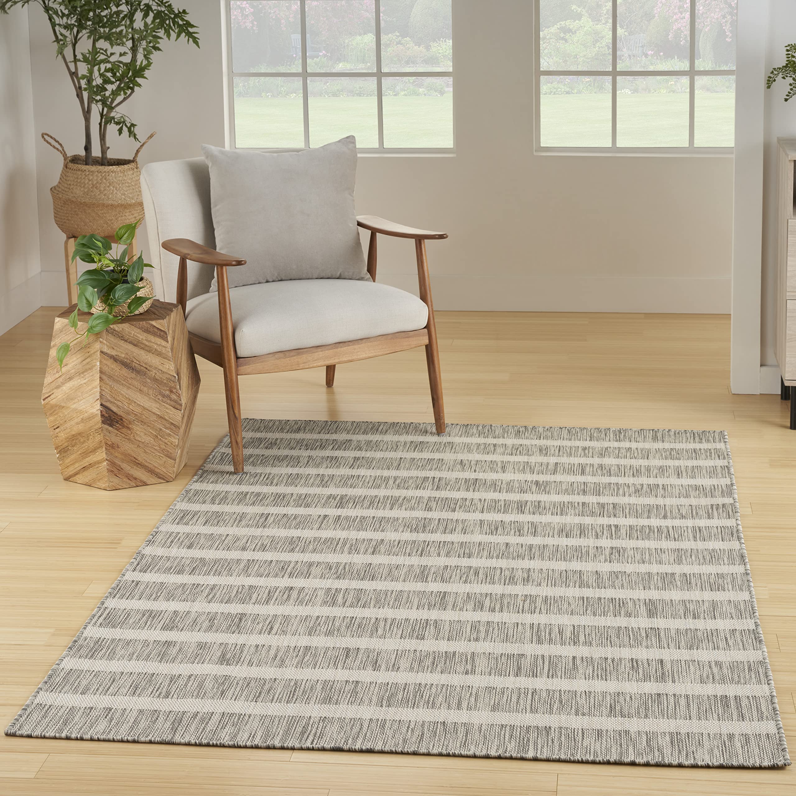Nourison Positano Indoor/Outdoor Grey 7' X 10' Area Rug, Easy Cleaning, Non Shedding, Bedroom, Living Room, Dining Room, Deck, B