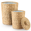Tidita Set of 2 Wicker Trash Can with Lid - Water Hyacinth Wicker Waste Basket for Bathroom - Bathroom Garbage Can with a Lid - 