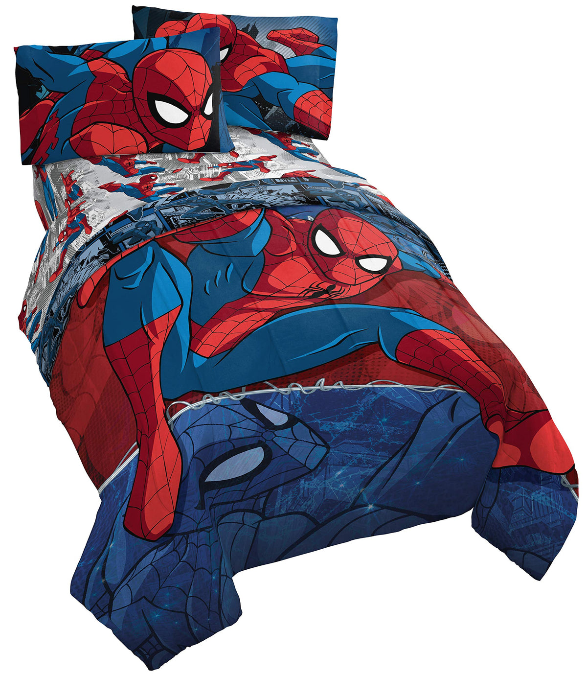 Jay Franco Marvel Spiderman Burst 5 Piece Full Bed Set - Includes Reversible Comforter & Sheet Set - Bedding - Super Soft Fade R