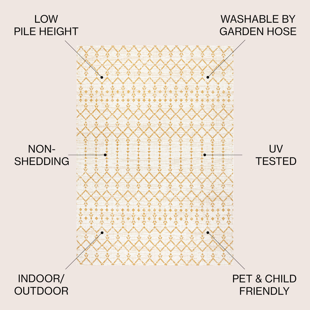 Jonathan Y Smb108J-8 Ourika Moroccan Geometric Textured Weave Indoor Outdoor Area-Rug, Coastal,Traditional,Transitional Easy Clean,Bedroom,Kitchen,Backyard,Patio, Non-Shed, Cream/Yellow, 8 X 10