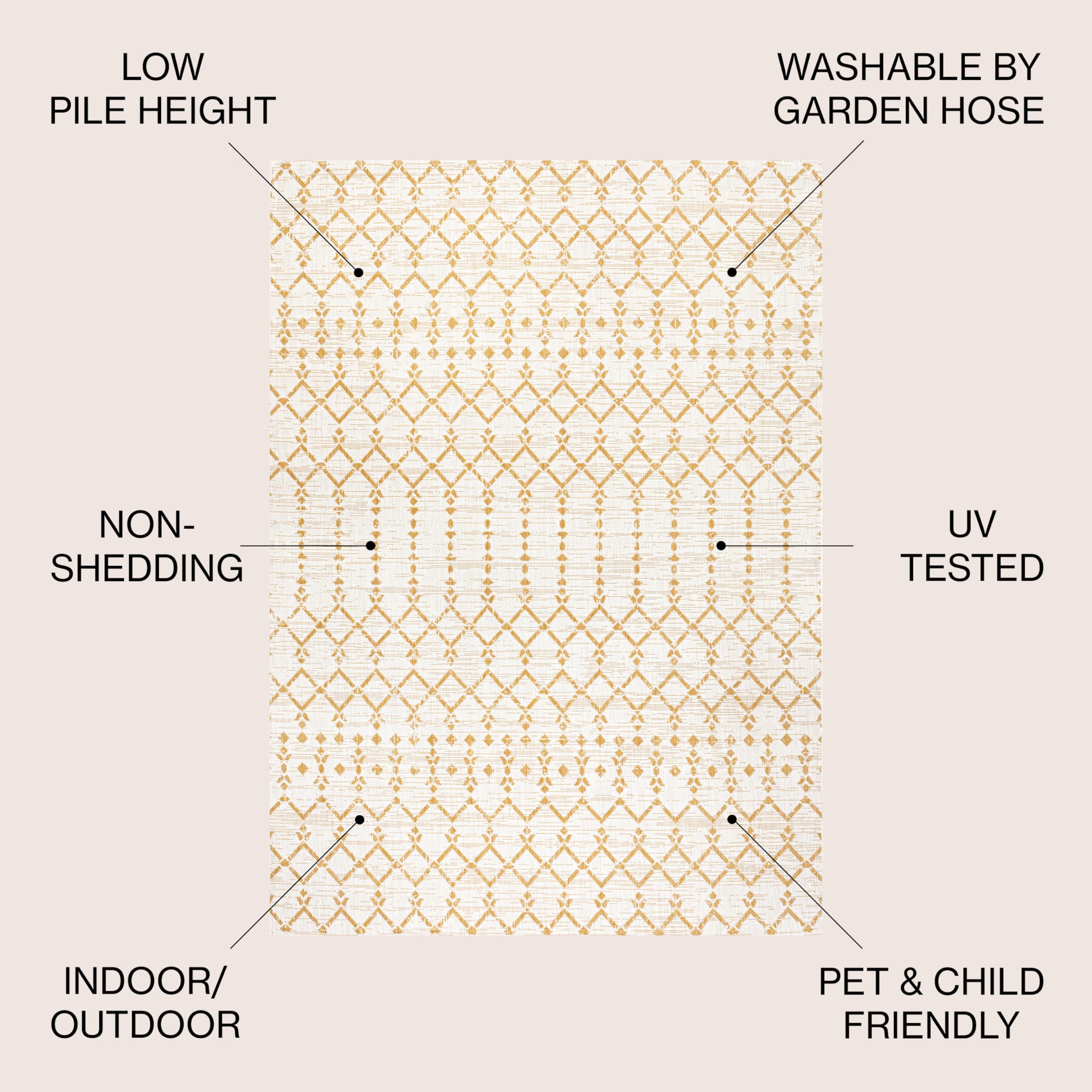 Jonathan Y Smb108J-8 Ourika Moroccan Geometric Textured Weave Indoor Outdoor Area-Rug, Coastal,Traditional,Transitional Easy Clean,Bedroom,Kitchen,Backyard,Patio, Non-Shed, Cream/Yellow, 8 X 10