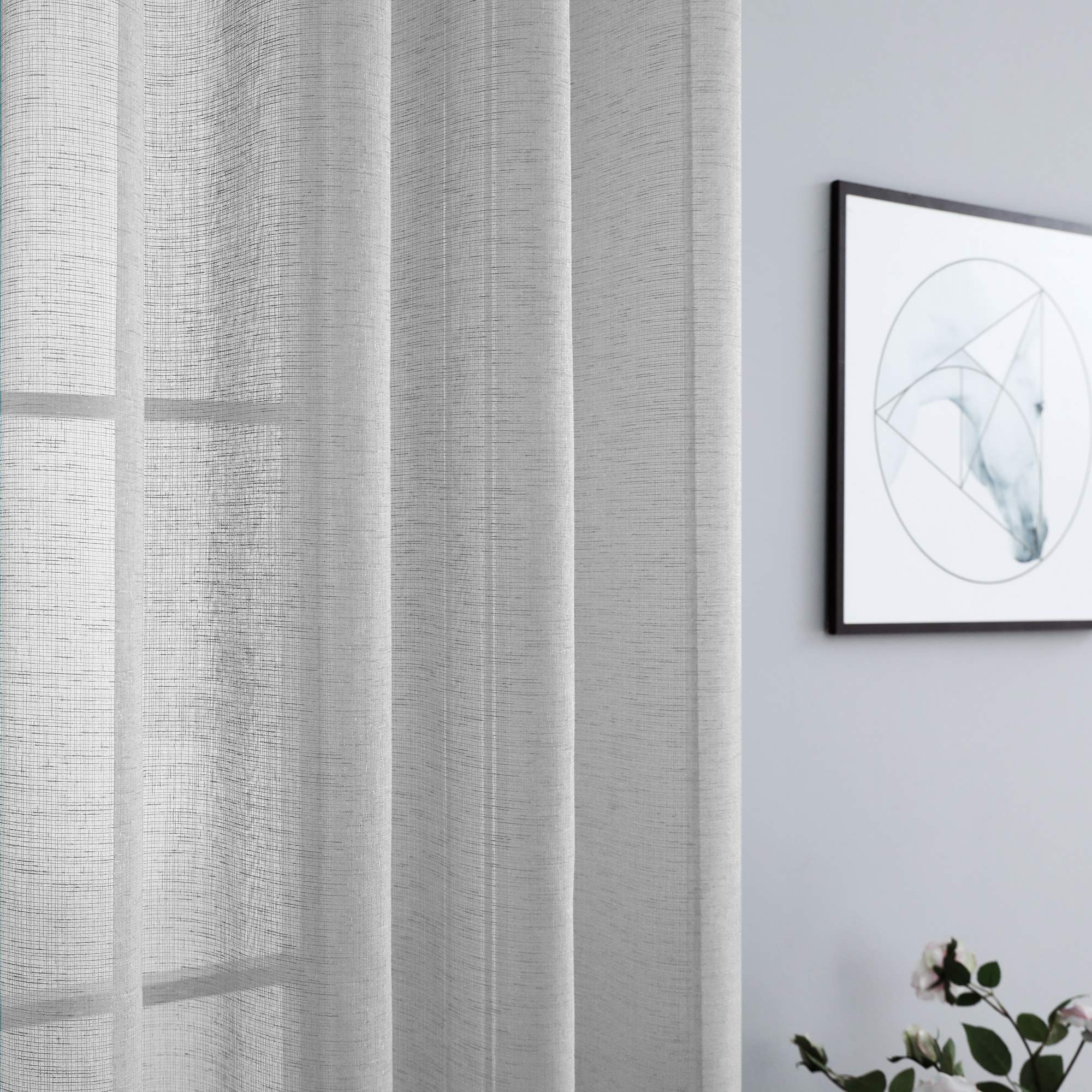 Gray Sheer Curtains 96 Inches Long For Living Room 2 Panels Grommet Woven Textured Voile Drapes Flowy Lightweight Floor Length C