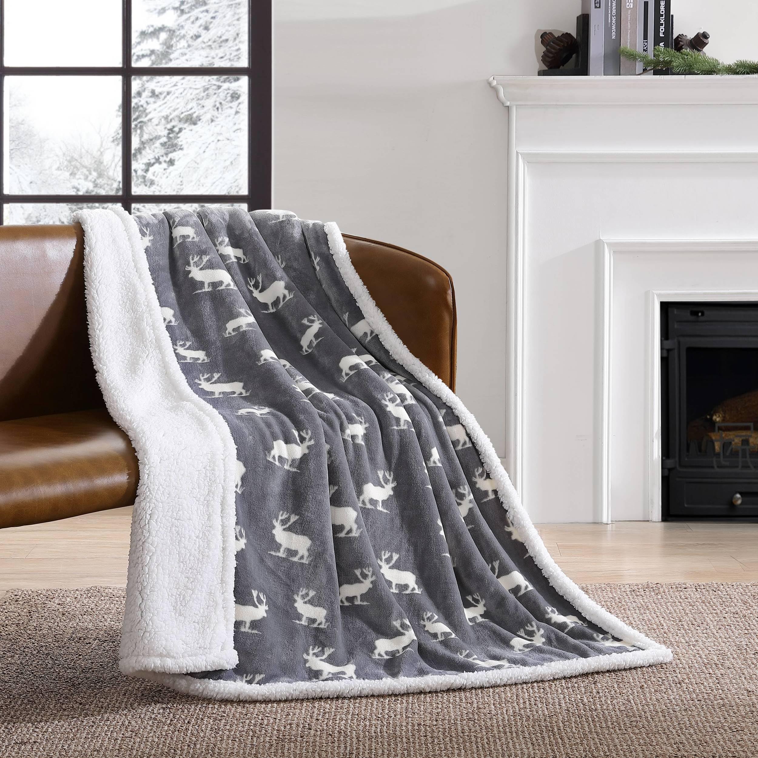 Eddie Bauer - Throw Blanket, Reversible Sherpa Fleece Bedding, Home Decor For All Seasons (Elk Stance Grey, Throw)