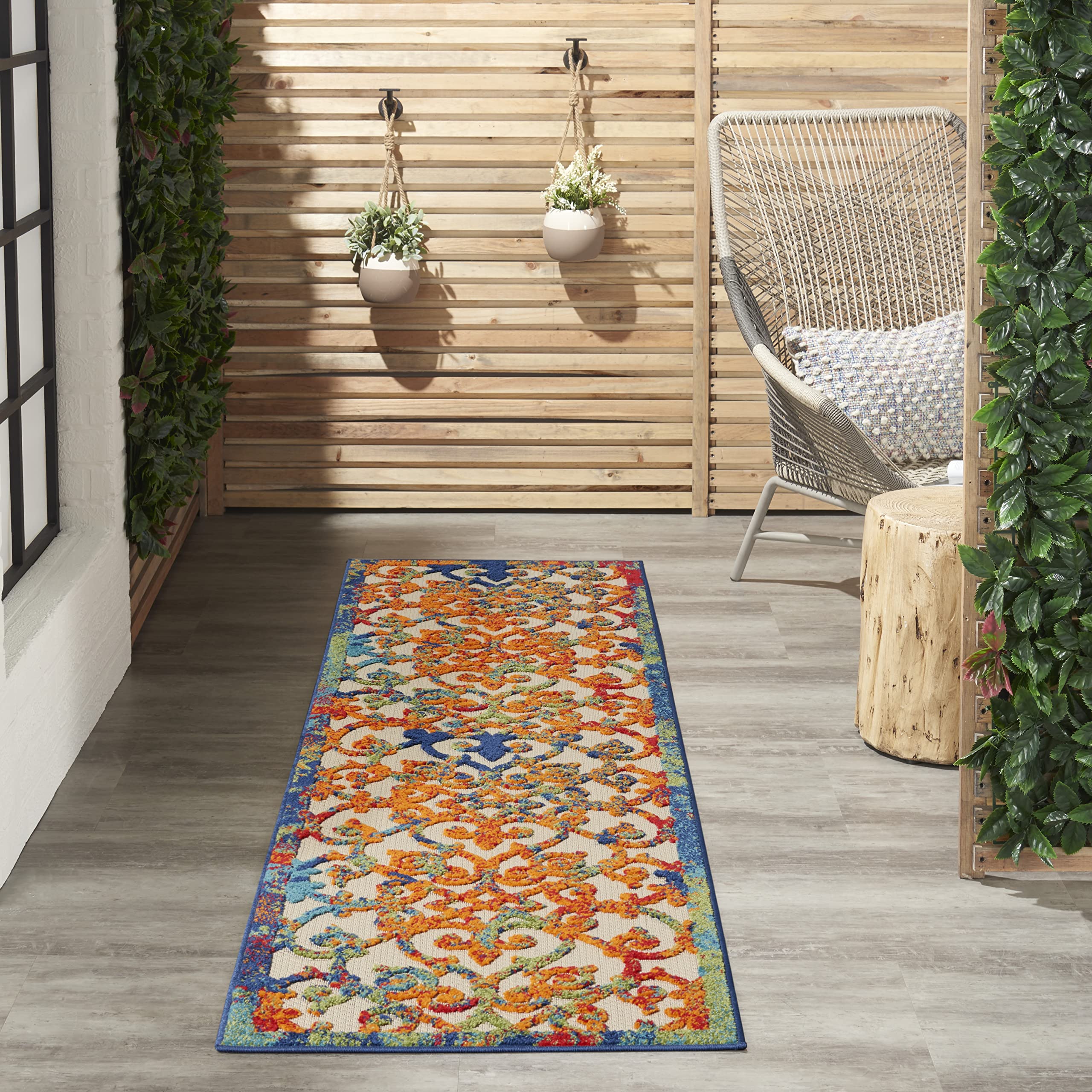Nourison Aloha Indoor/Outdoor Multicolor 2' X 6' Area Rug, Transitional, French Country, Easy Cleaning, Non Shedding, Bed Room,