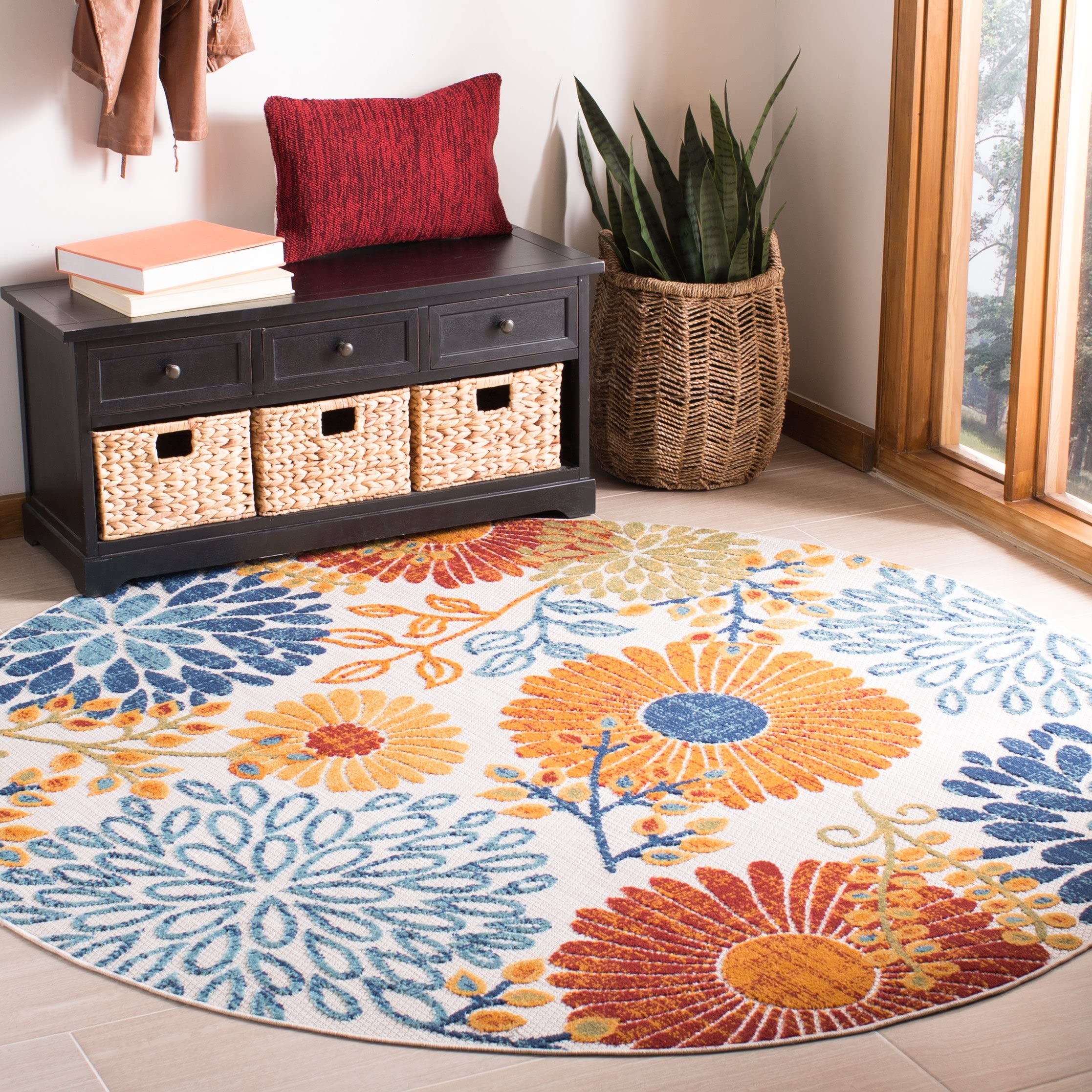 Safavieh Cabana Collection Runner Rug - 2' X 8', Grey & Blue, Floral Design, Non-Shedding & Easy Care, Indoor/Outdoor & Washable-Ideal For Patio, Backyard, Mudroom (Cbn832F)