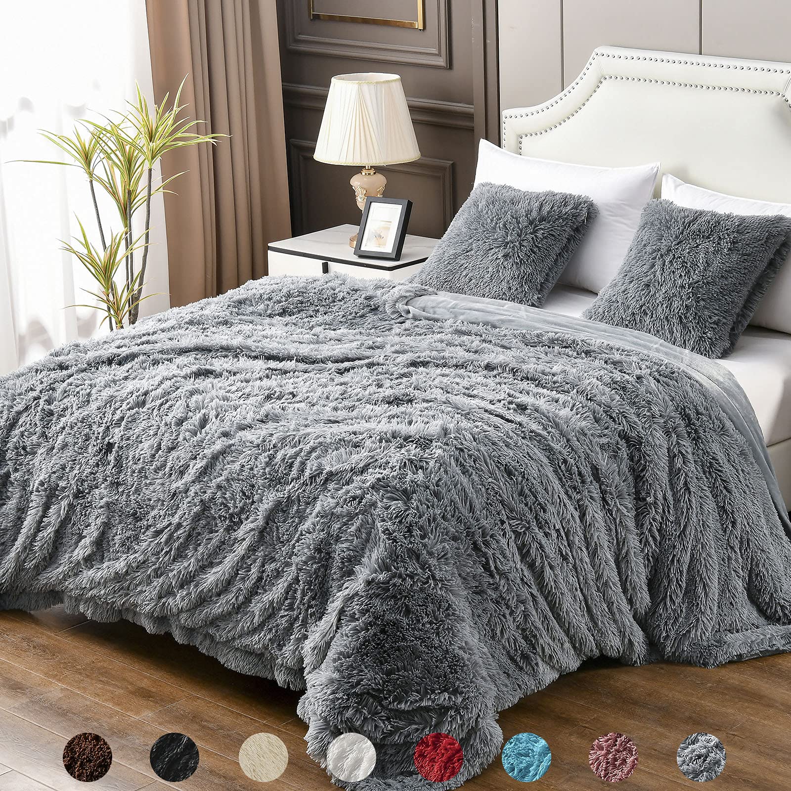 Yusoki Twin Size Faux Fur Throw Blanket(Grey,60' X 80'),Whithout Pillows,Winter Lightweight Plush Fuzzy Soft Cozy Microfiber C