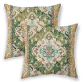 Betginy Boho Pillow Covers 18X18, Olive Green Ethnic Design Outdoor Decorative Throw Pillows For Couch, Carpet Pattern Decor Cushion Cover 2 Pcs Farmhouse Linen Pillowcase For Bed Car Safa