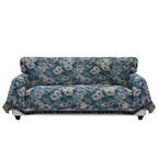Purefit Geometric Jacquard Throw Sofa Cover - Textured Soft Washable Decorative Couch Covers For 3 Cushion Couch, Throw Cover With Tassels Furniture Protector For Pets (Large, Flower Peacock Blue)